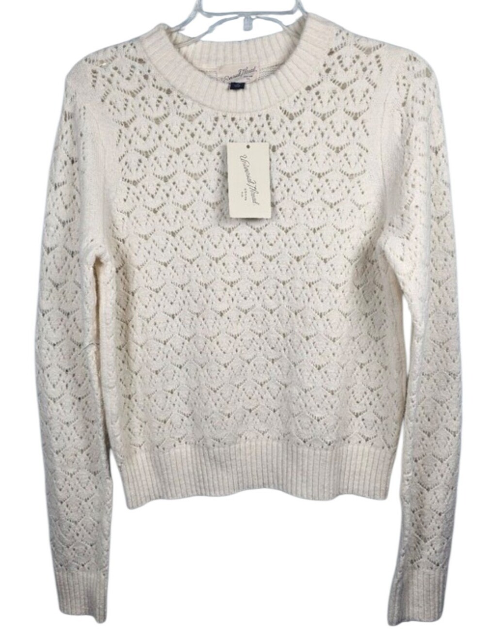 Universal Thread Cream Pointelle Knit Crewneck Pullover Sweater Women's Size M